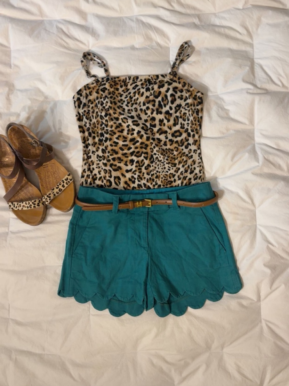 J Crew Teal Scalloped Hem Shorts